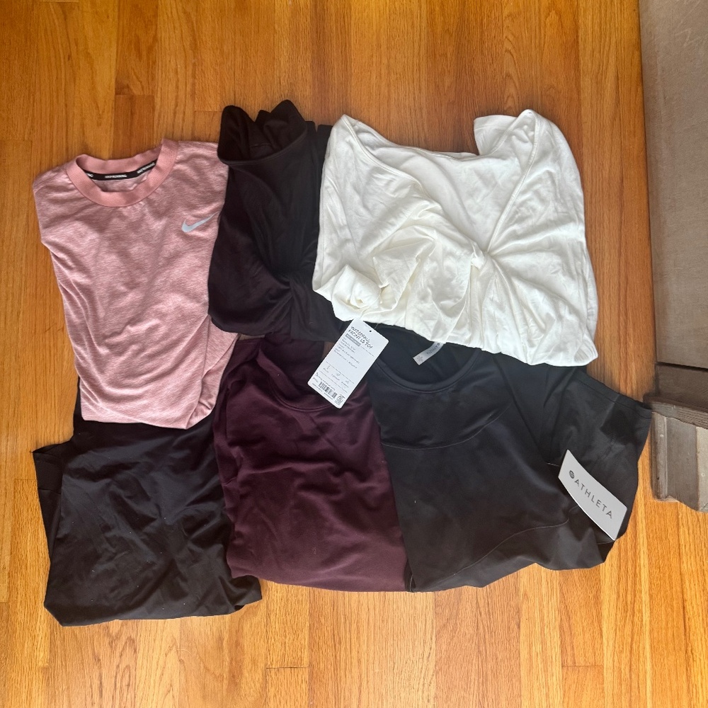 LOT of 6 Athleta/Nike Long Sleeve Workout Shirts Sz L